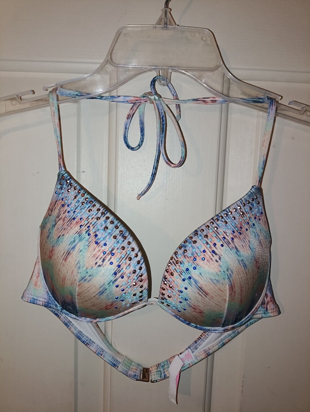 Victoria Secret Bikini Top Padded\Sparkling Rhinestones\Bead Embellishments 34A